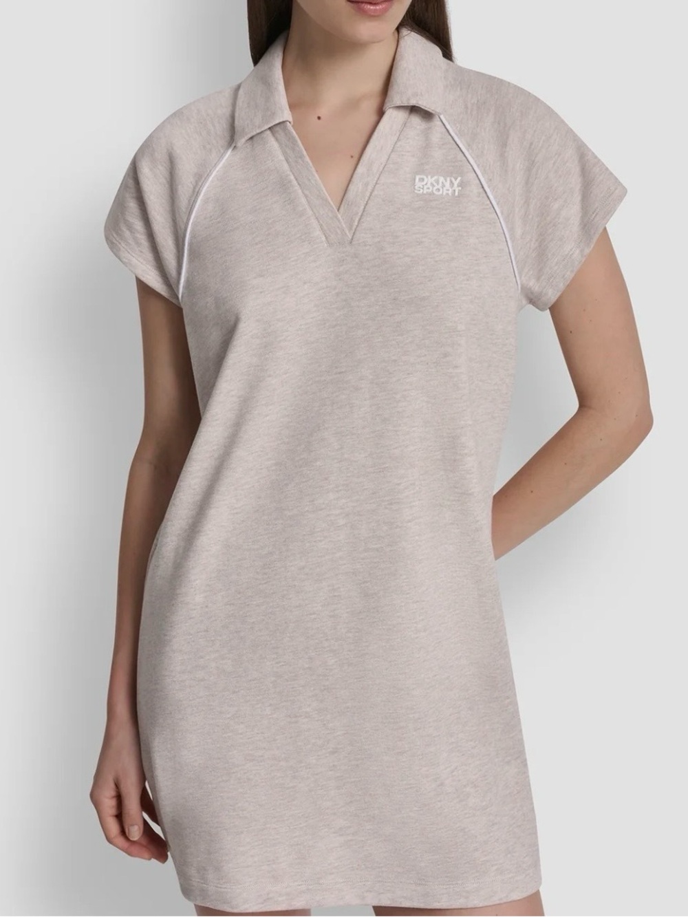 DKNY Sport Tan V-Neck Midi Polo Dress